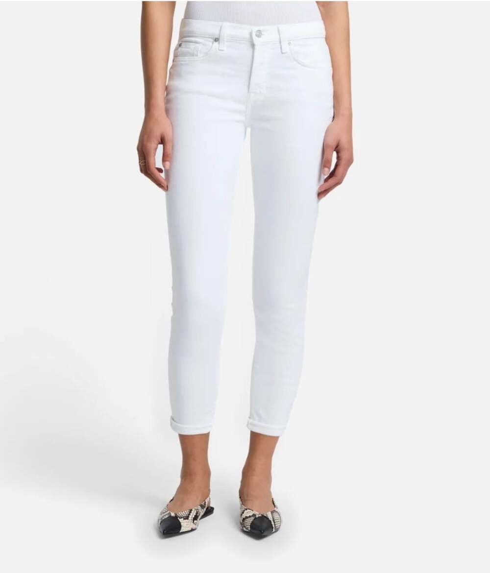 7 FOR ALL MANKIND NWT Josefina Feminine Boyfriend White Denim Jean // 32